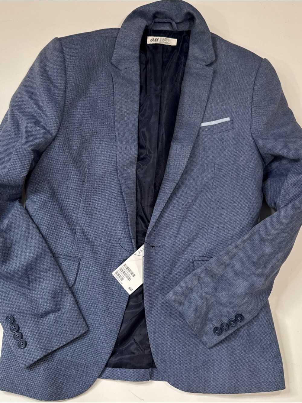 H&M Blazer Jacket Youth Boys Size 10 Blue Cotton Linen NWT A030826